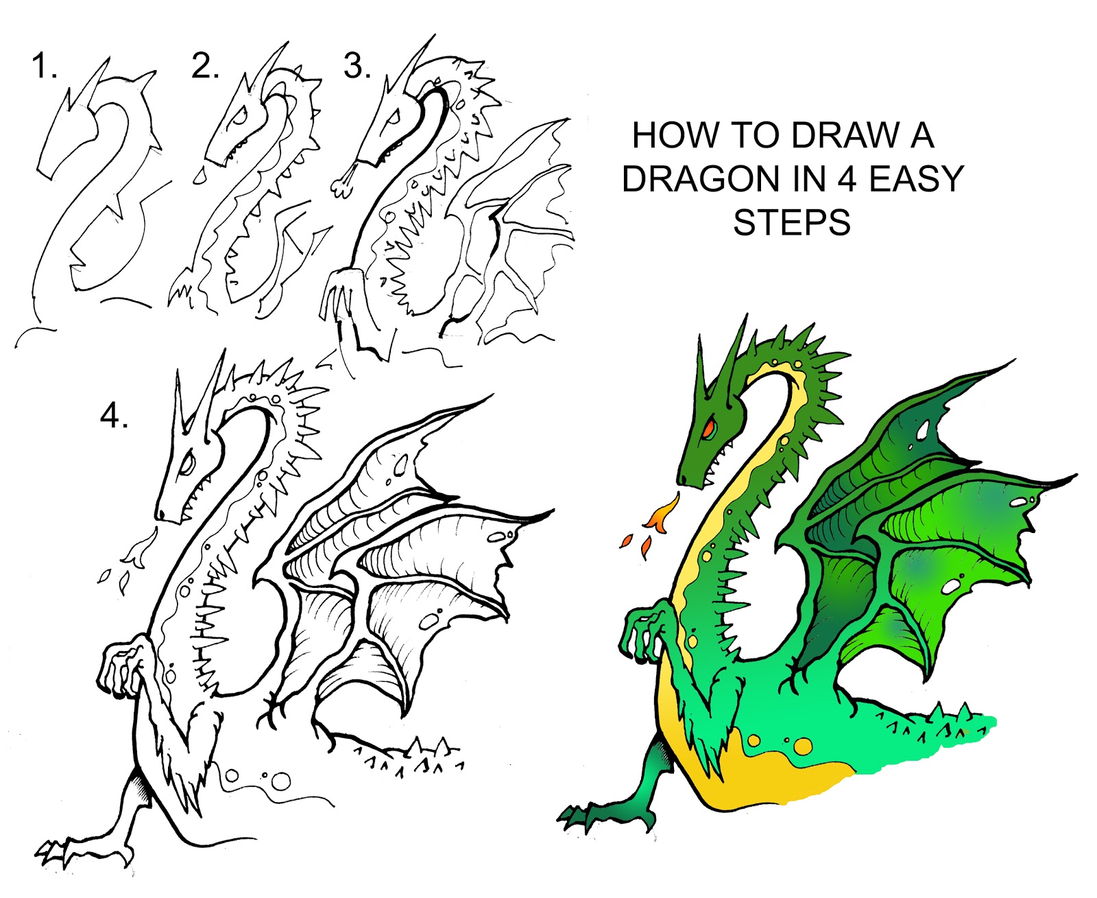 1600x1309 How To Draw A Cartoon Dragon Step By Step Daryl Hobson Artwork