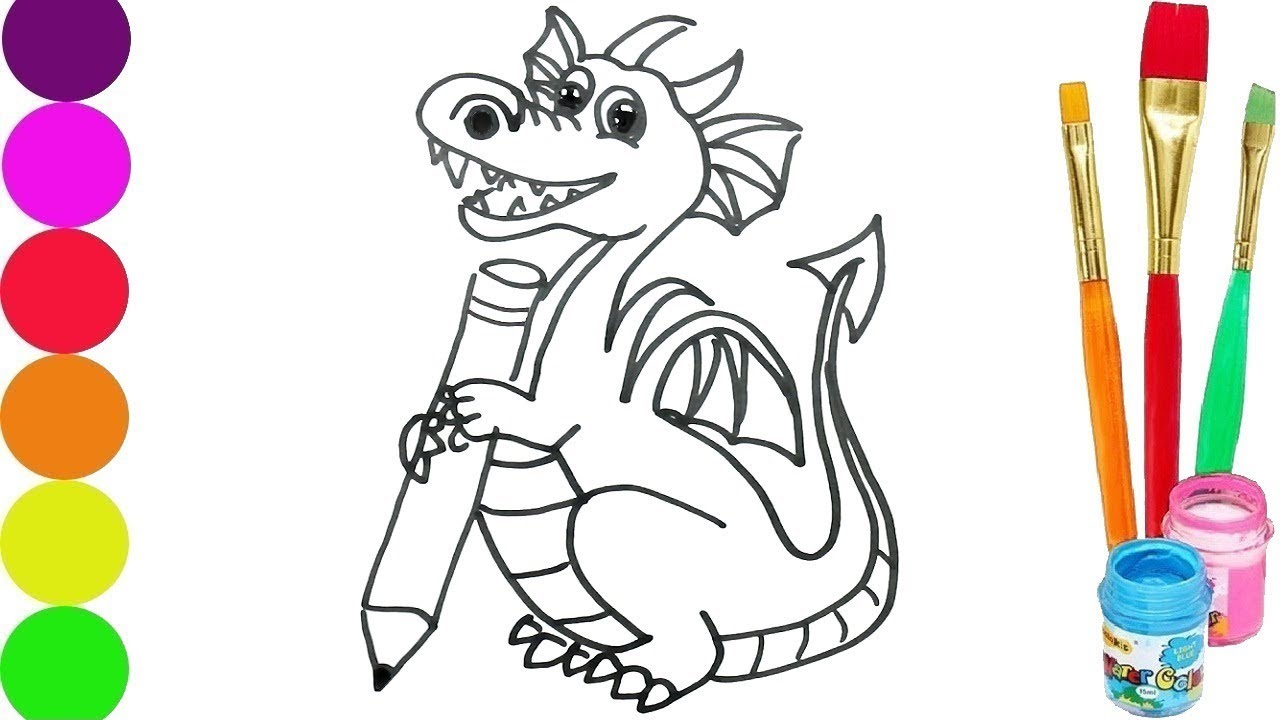 1280x720 How To Draw Cartoon Cute Dragon Holding Red Pen Book Toys