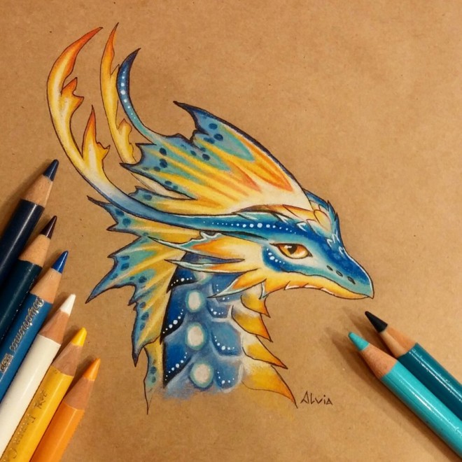 660x660 Tropical Dragon Color Pencil Drawing Coloring Animals