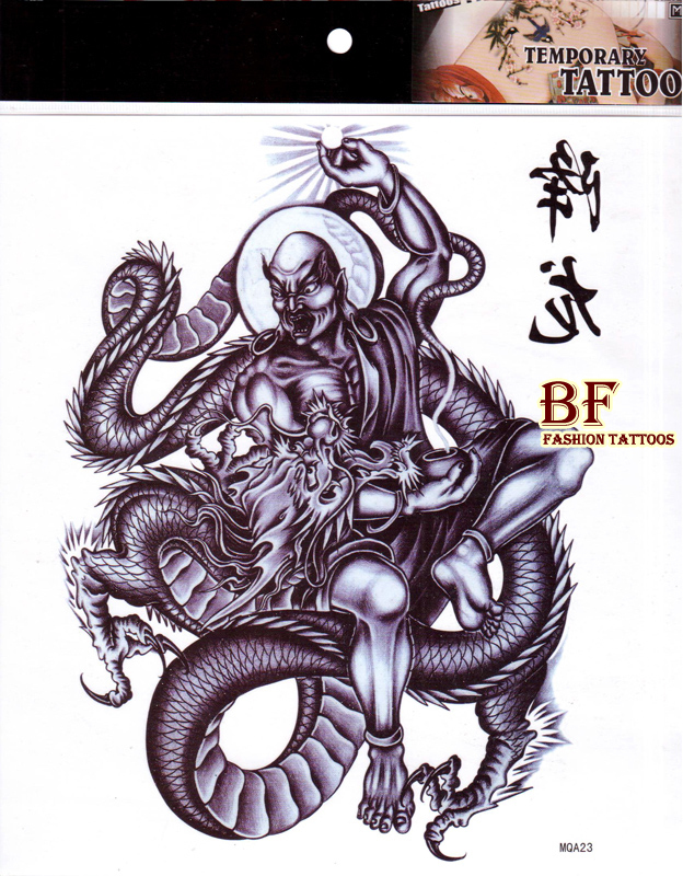 624x800 1piece Large Chinese Buddha Fight Dragon Designs Temporary Tattoo