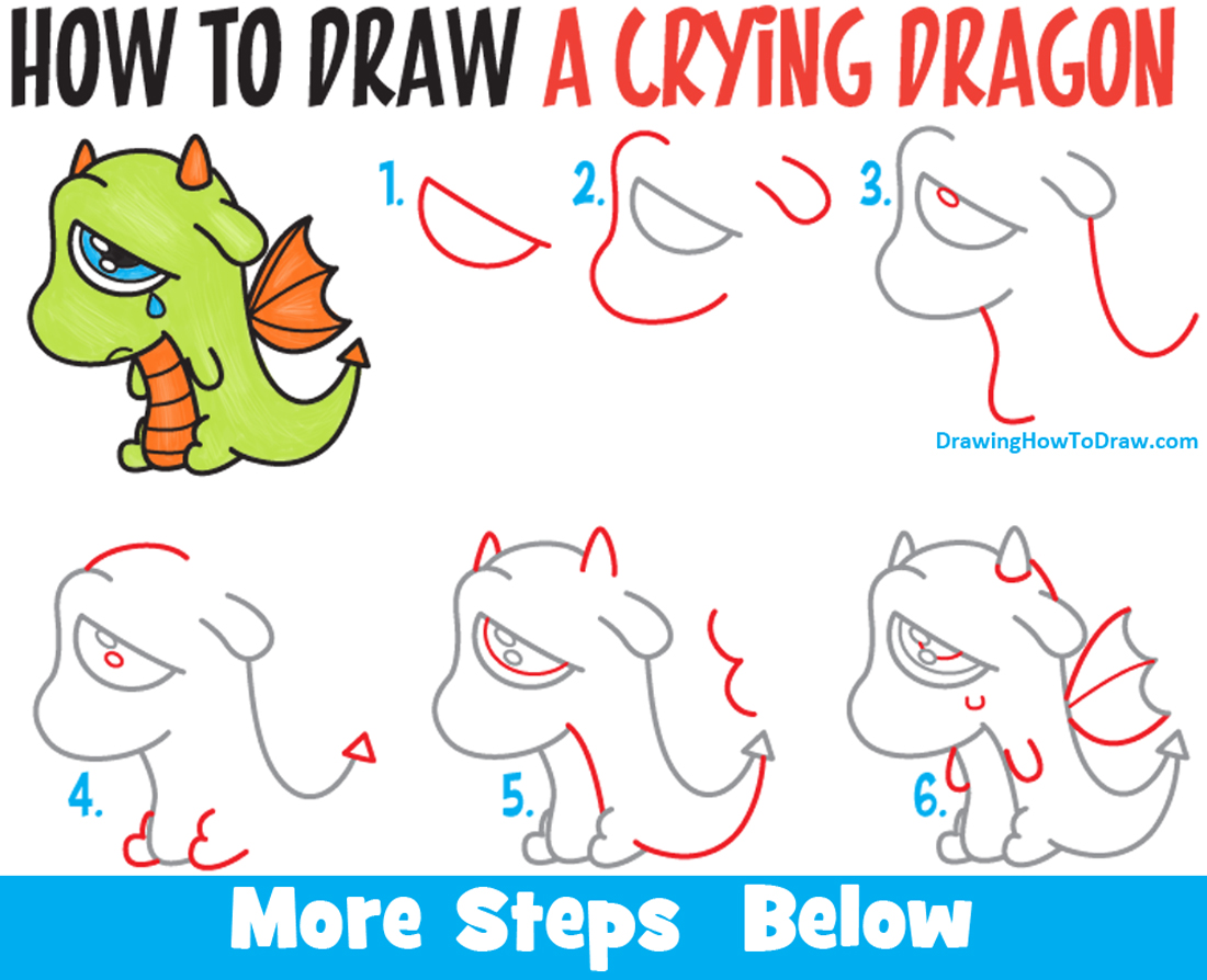 1100x894 How To Draw A Cute Cartoon Dragon Crying Easy Step By Step Drawing