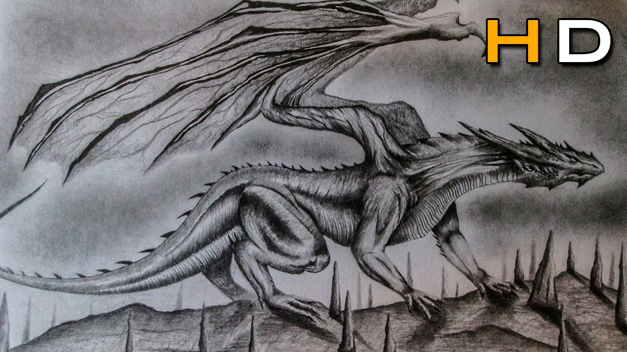 1280x720 Drawing A Realistic Dragon With Pencil