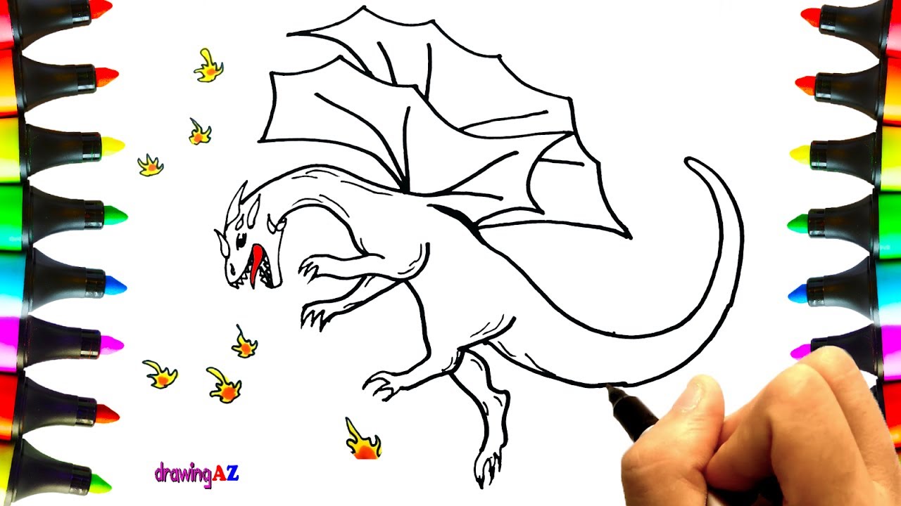 1280x720 Dragon Drawing And Dragon Coloring Pages For Children With Colored