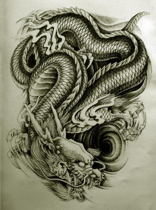 500x674 Awesome Black Ink Dragon Tattoo Design For Men