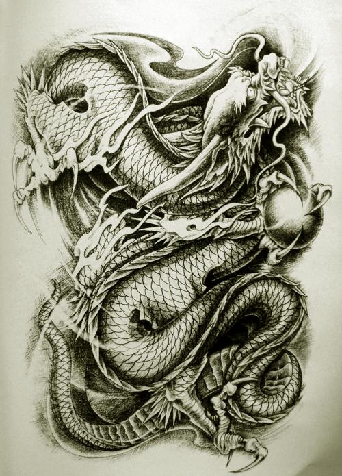 500x695 Grey Ink Dragon And Circle Tattoo Design