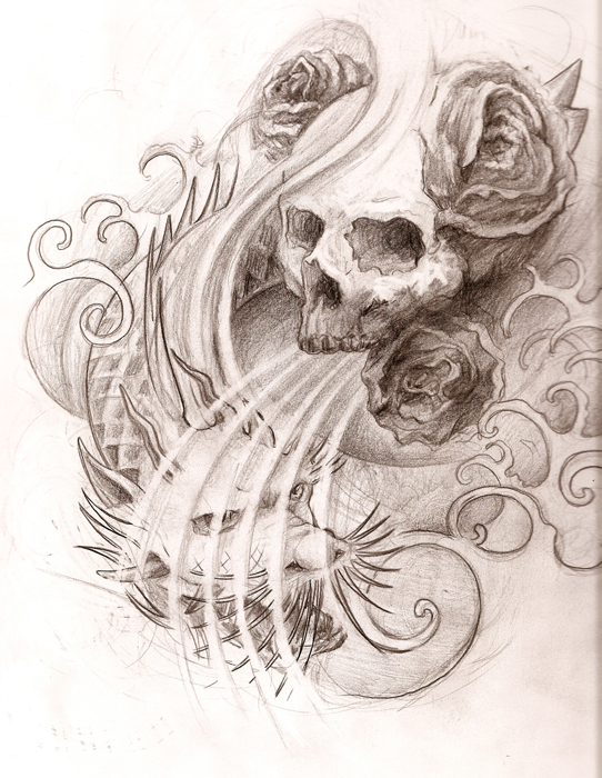 542x700 Skull And Dragon Sketch By Pluguglyart
