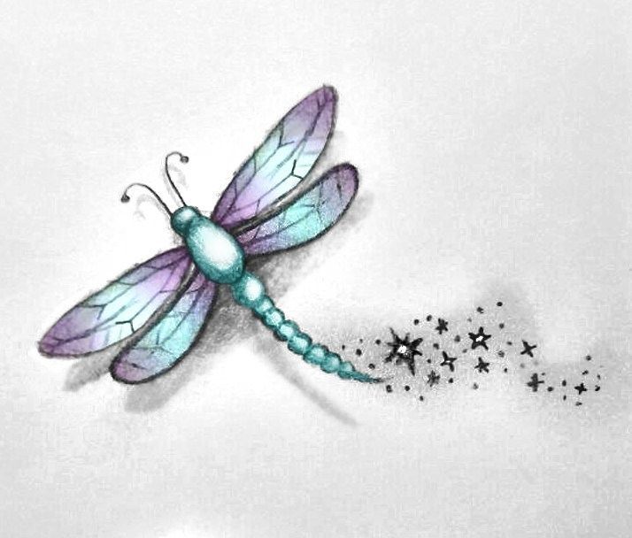714x608 Stars And Dragonfly Tattoo Design