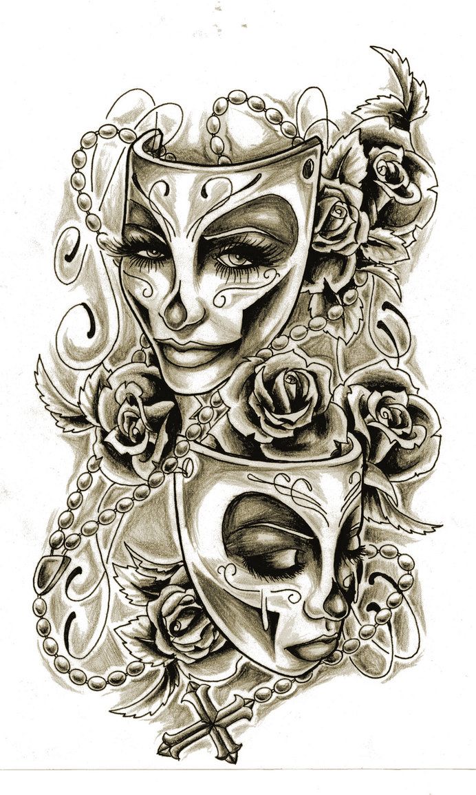 692x1155 Drama Mask Tattoo Design