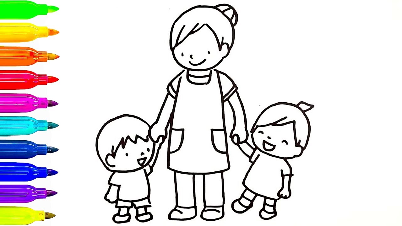 1280x720 Mom And Babies Drawing For Kids Coloring Books Learn Colors
