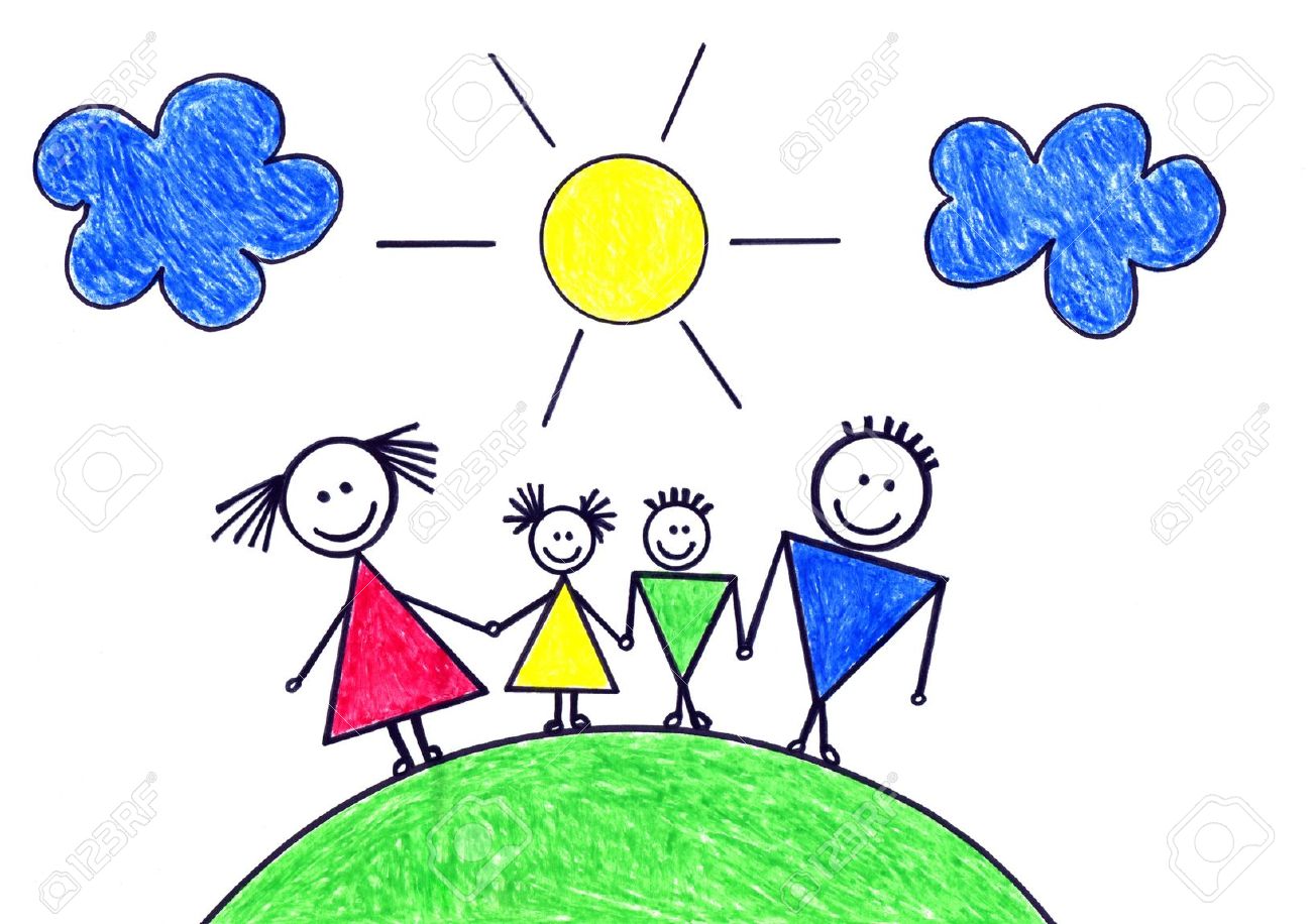 1300x916 Child's Drawing Of Happy Family Stock Photo, Picture And Royalty