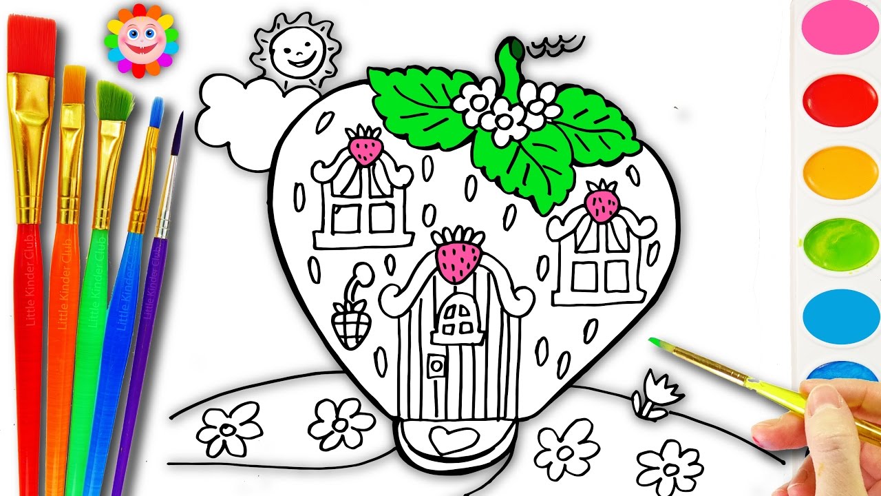 1280x720 Strawberry Coloring Pages For Kids Drawing, Colouring A House