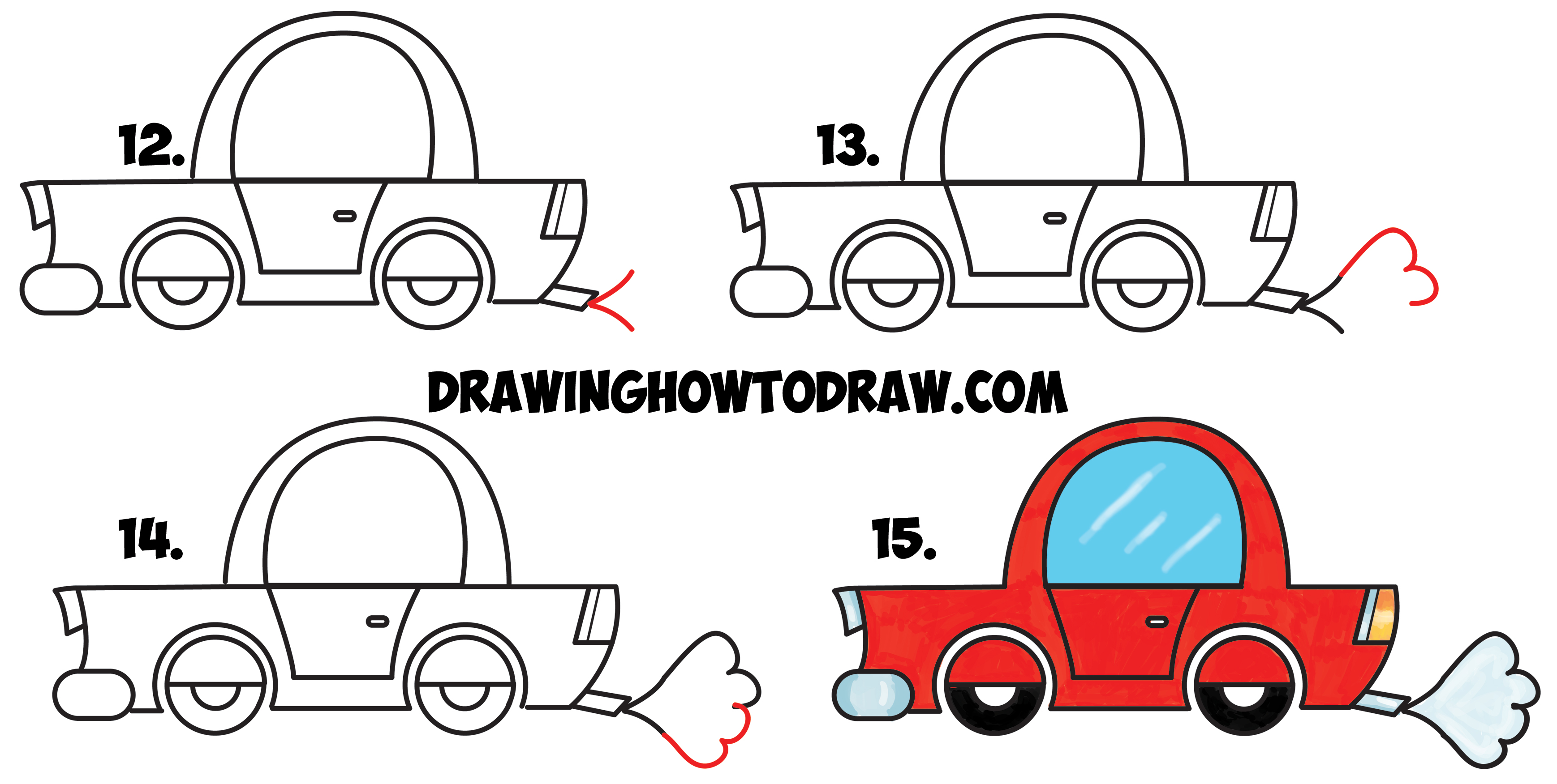 3476x1752 How To Draw A Cartoon Car From Lowercase Letter E Shapes