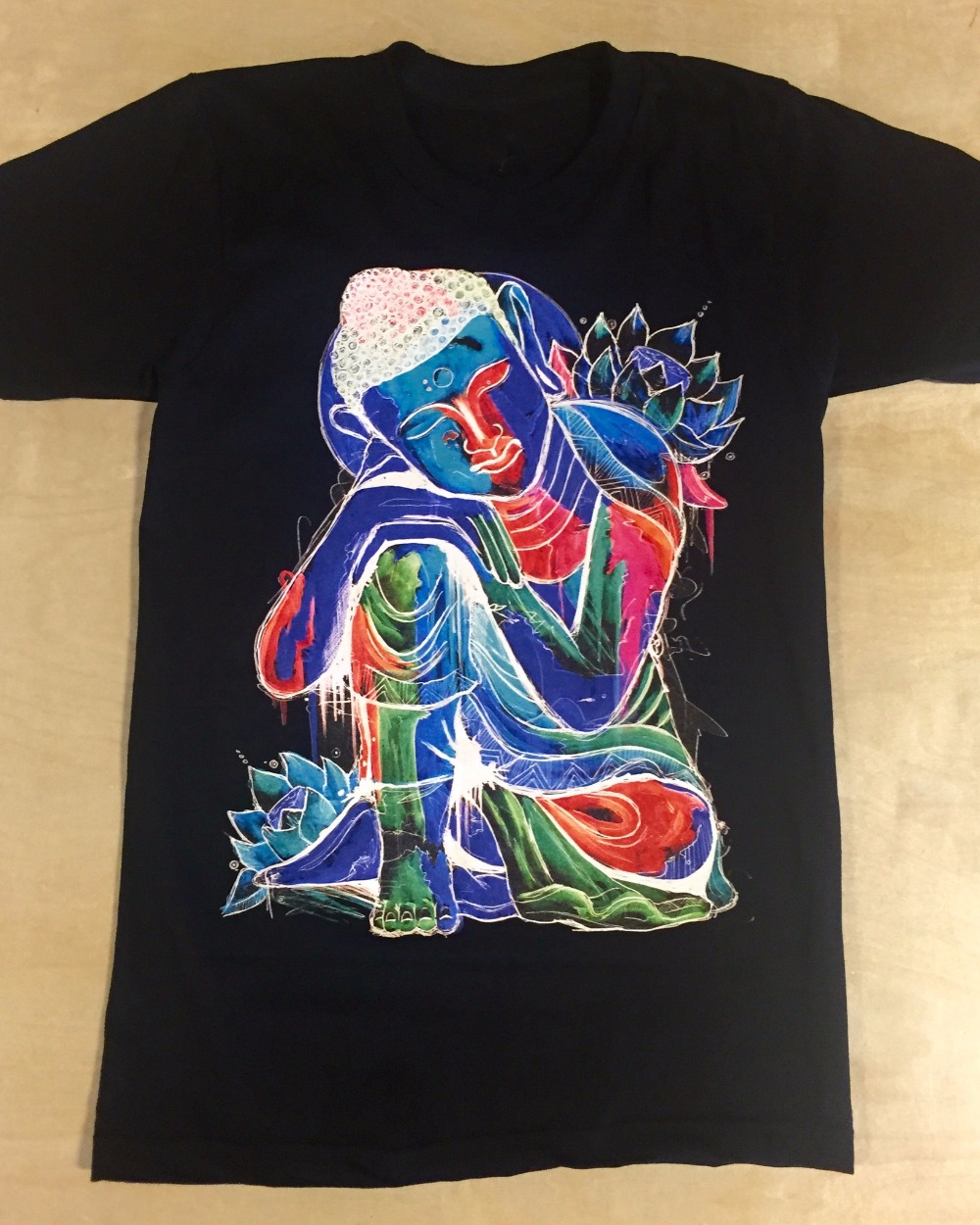 1000x1250 Buddha Lotus Black Crew 3d Hand Drawing T Shirt Colorful Summer