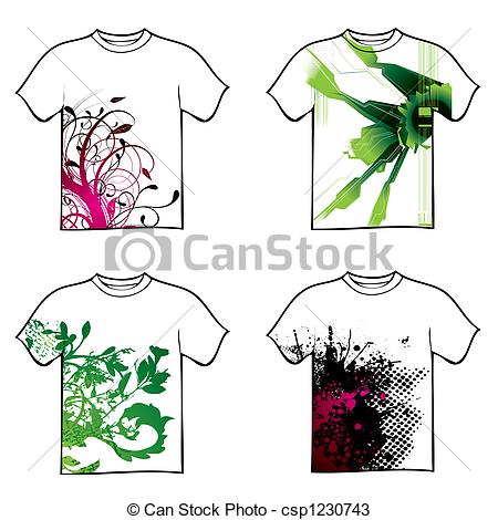 450x470 Collection Of Four Tshirt Design With Floral And Ink Drawings