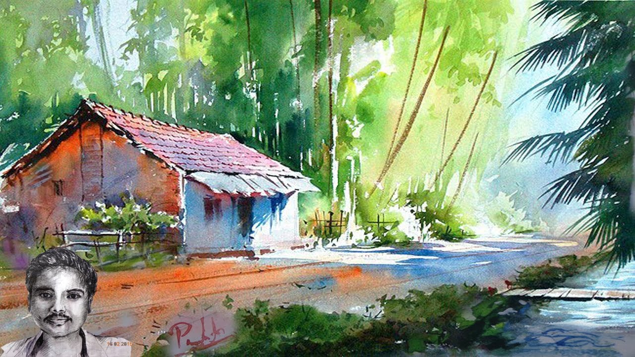 1280x720 Scenery Drawing With Watercolor Painting For Beginners