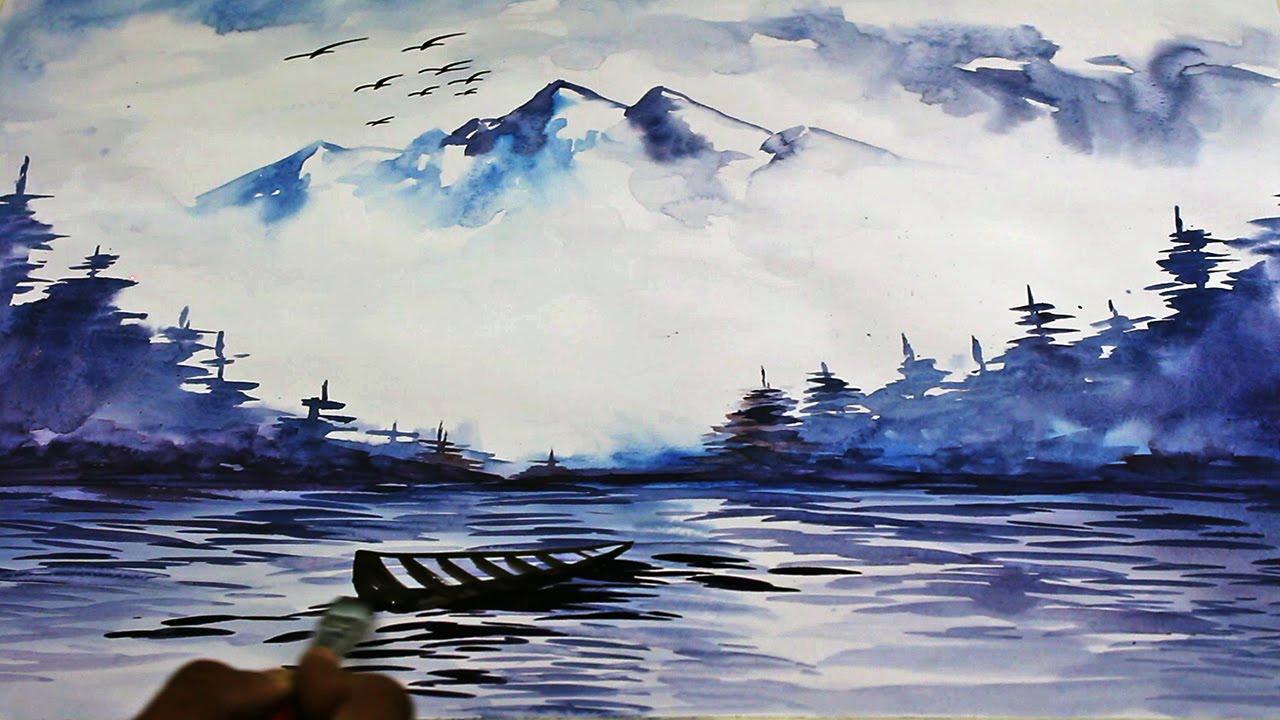 1280x720 Watercolor Landscape Painting Drawing Time Lapse