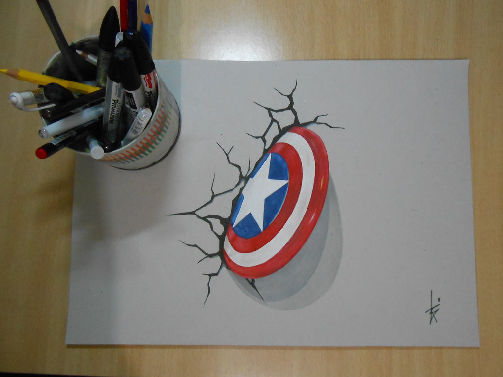 1024x768 Drawing 3d Shield Captain America Dr By Dibujarteriestra