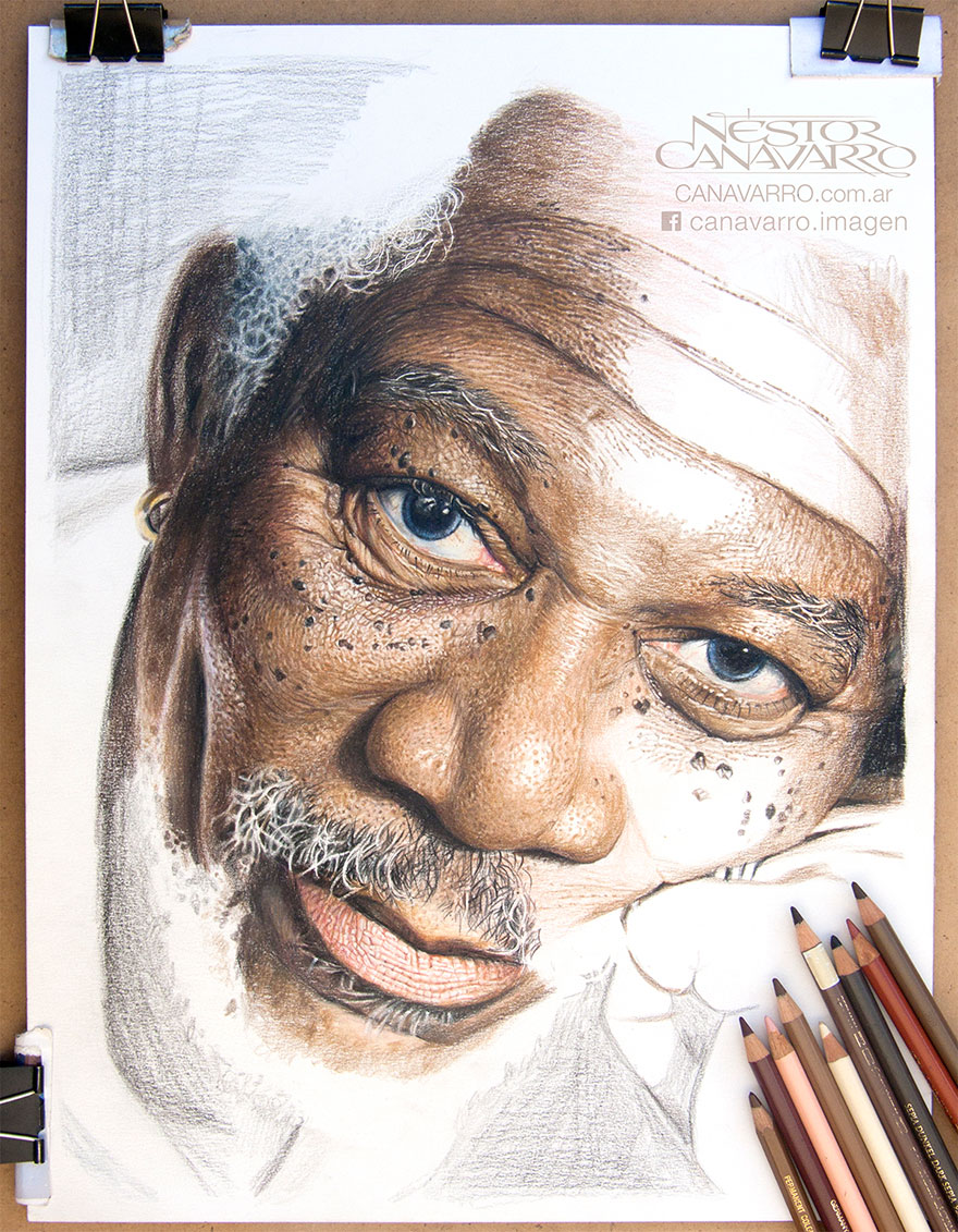 880x1131 My 50 Hour High Detail Drawing Of Morgan Freeman In Color Pencils