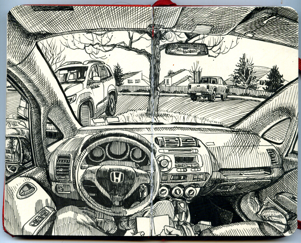 1000x807 Paul Heaston Drawing In The Car In Denver, Colorado Sketch