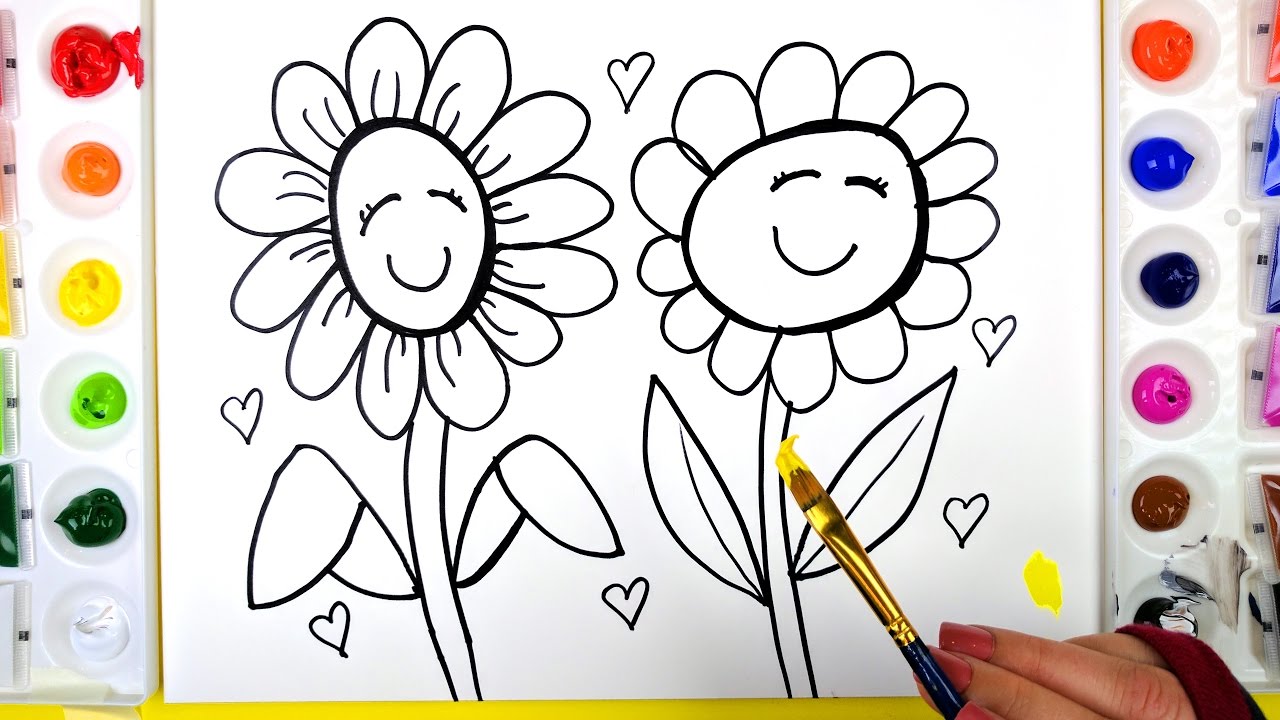 1280x720 Coloring Two Flowers Painting Pages For Kids To Learn Drawing