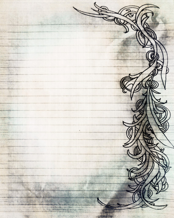 570x713 Printable Charcoal Sketch Swirl Filigree Lined Journal Page