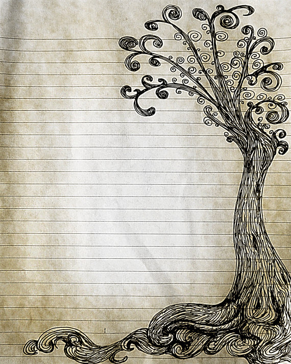 570x713 Printable Pen And Ink Tree Drawing Lined Journal Page, Digital