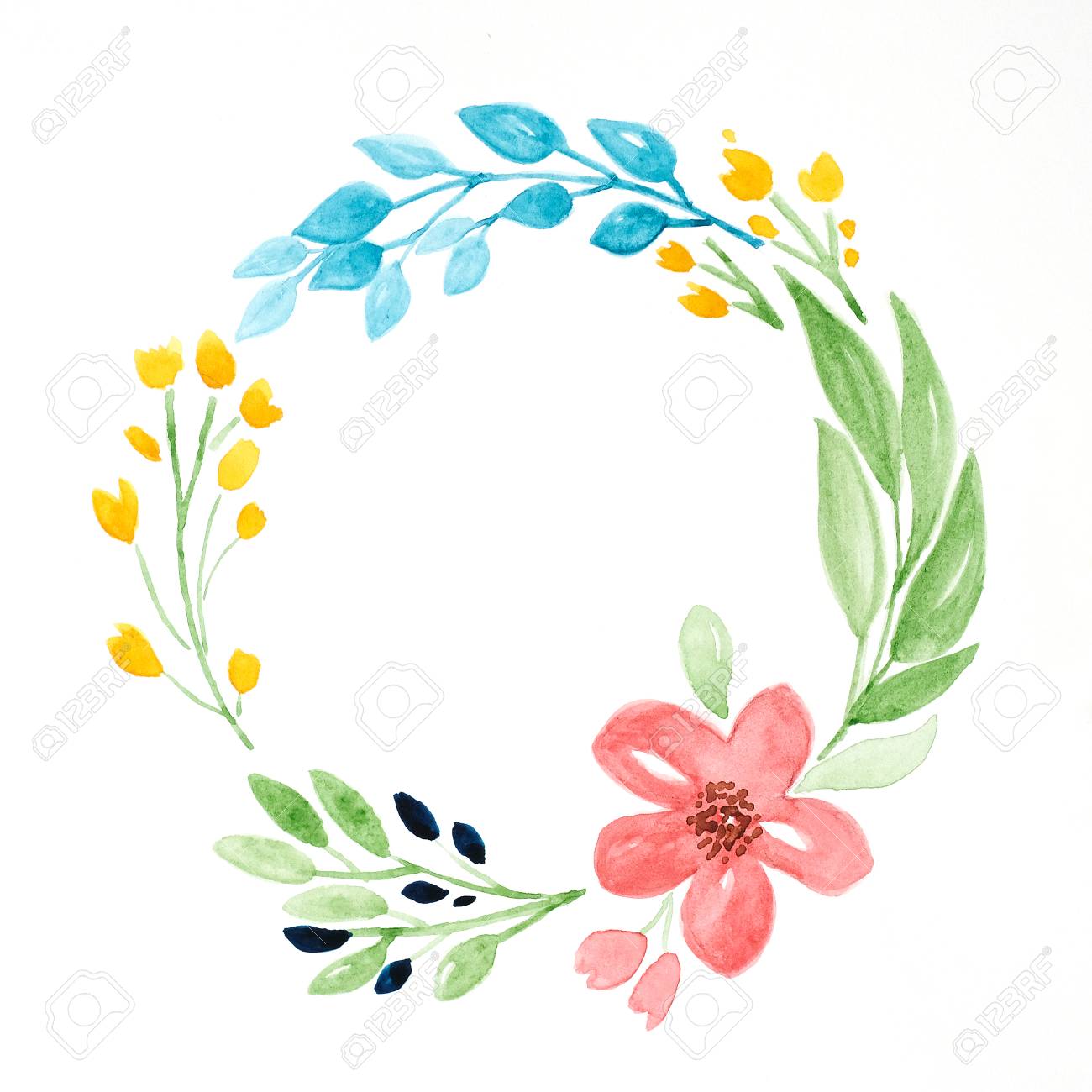 1300x1300 Hand Drawing Flowers In Watercolor Style On White Paper Background