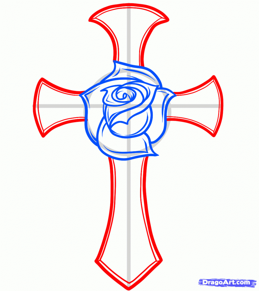 900x1010 Drawings Of Crosses With Roses Draw A Rose And Cross For Tattoo