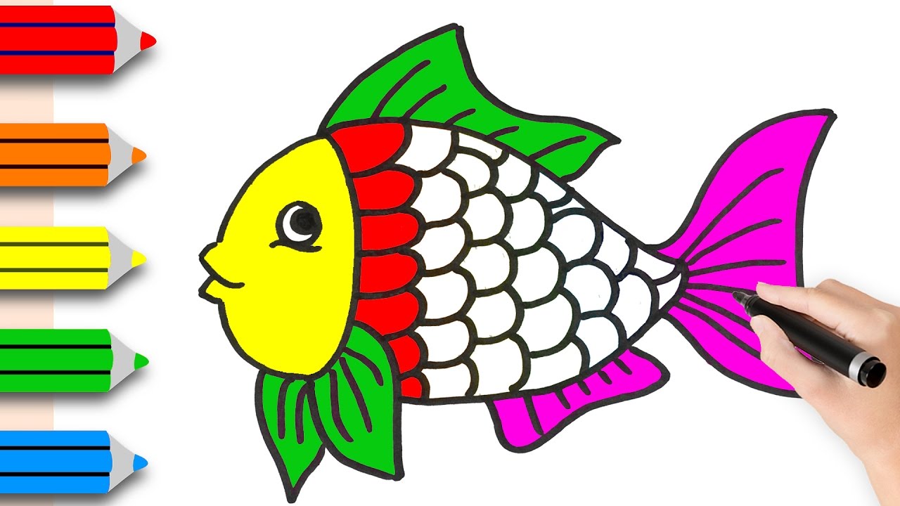 1280x720 How To Drawing Fish Amp Coloring Pages For Kids Learning Videos