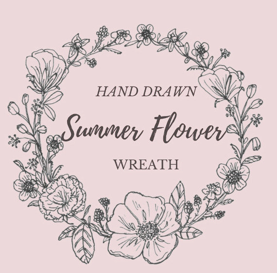 570x562 Hand Drawn Summer Flower Wreath Line Drawing Flowers