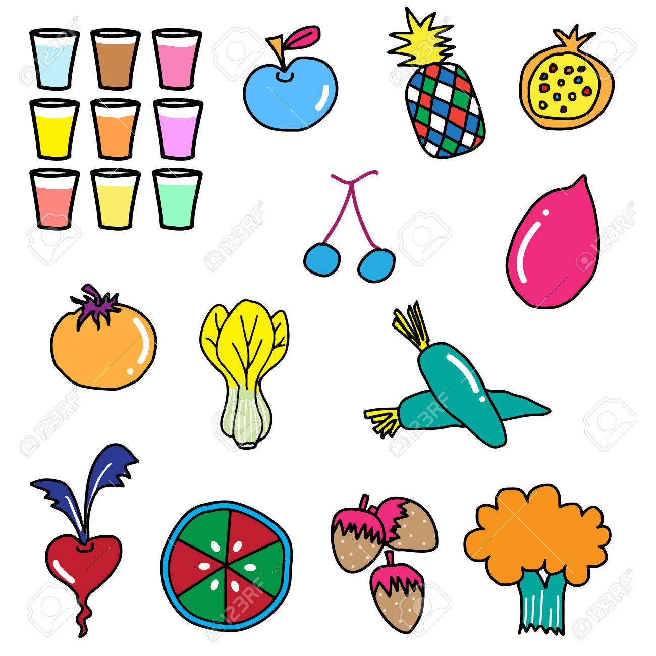 1300x1300 Colorful Vegetable Fruit Drawing Illustration Royalty Free