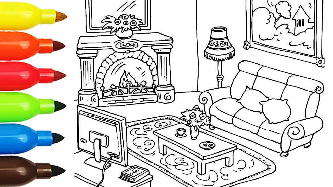 1280x720 House Drawings For Kids To Color Coloring Pages House Living Room