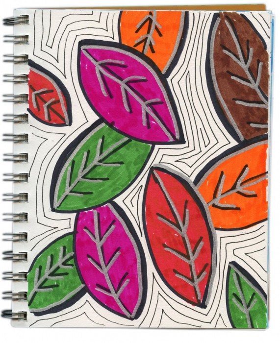 571x700 Layered Marker Leaf Drawing