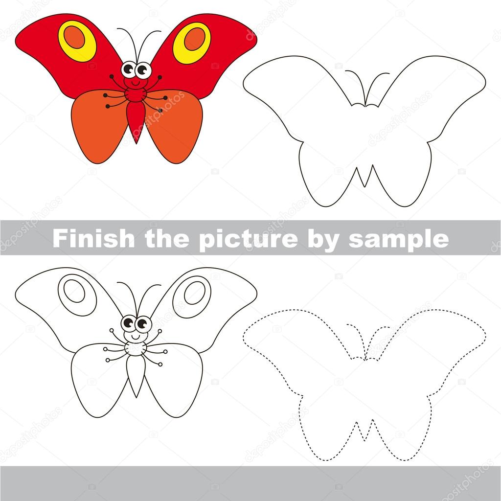 1024x1024 Red Butterfly. Drawing Worksheet. Stock Vector Anna Mikhailova