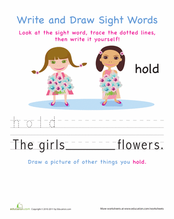 350x440 Write And Draw Sight Words Hold Worksheets, Kindergarten