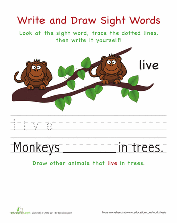 350x440 Write And Draw Sight Words Live Worksheets, Kindergarten