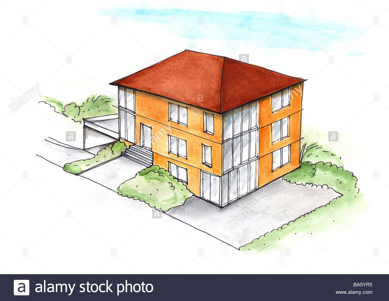 1300x1009 Illustration Increase Family House Watercolor Drawing Sketch House