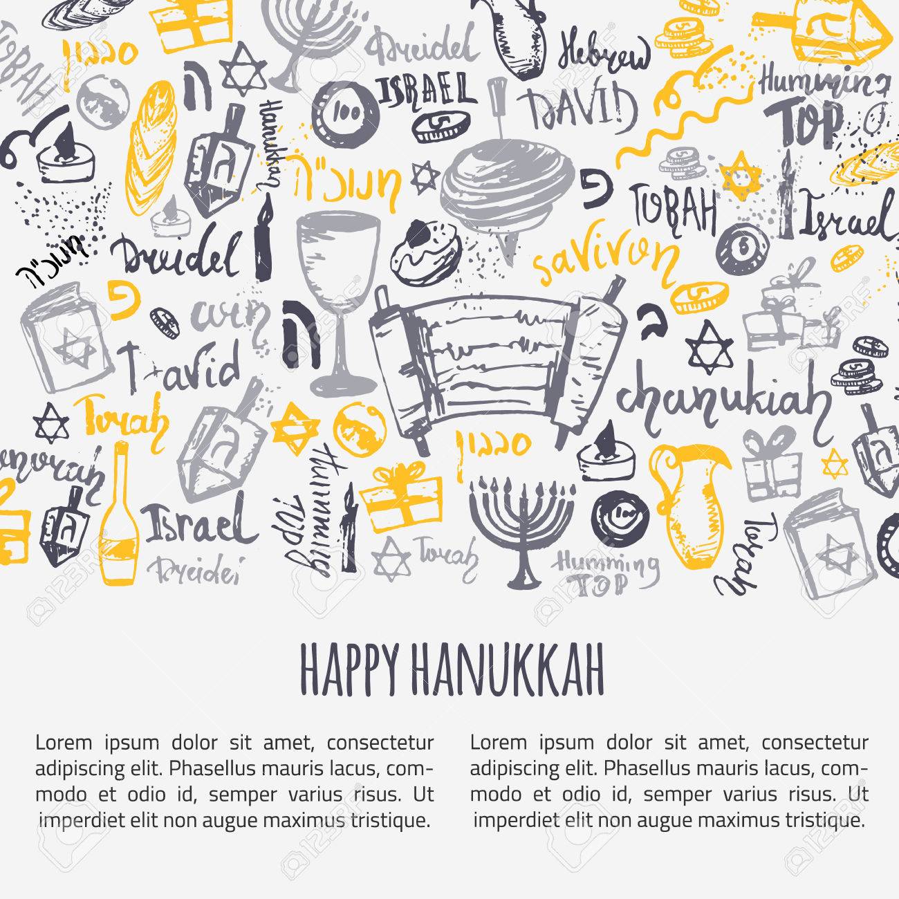 1300x1300 Happy Hanukkah Greeting Card With Hand Drawn Elements