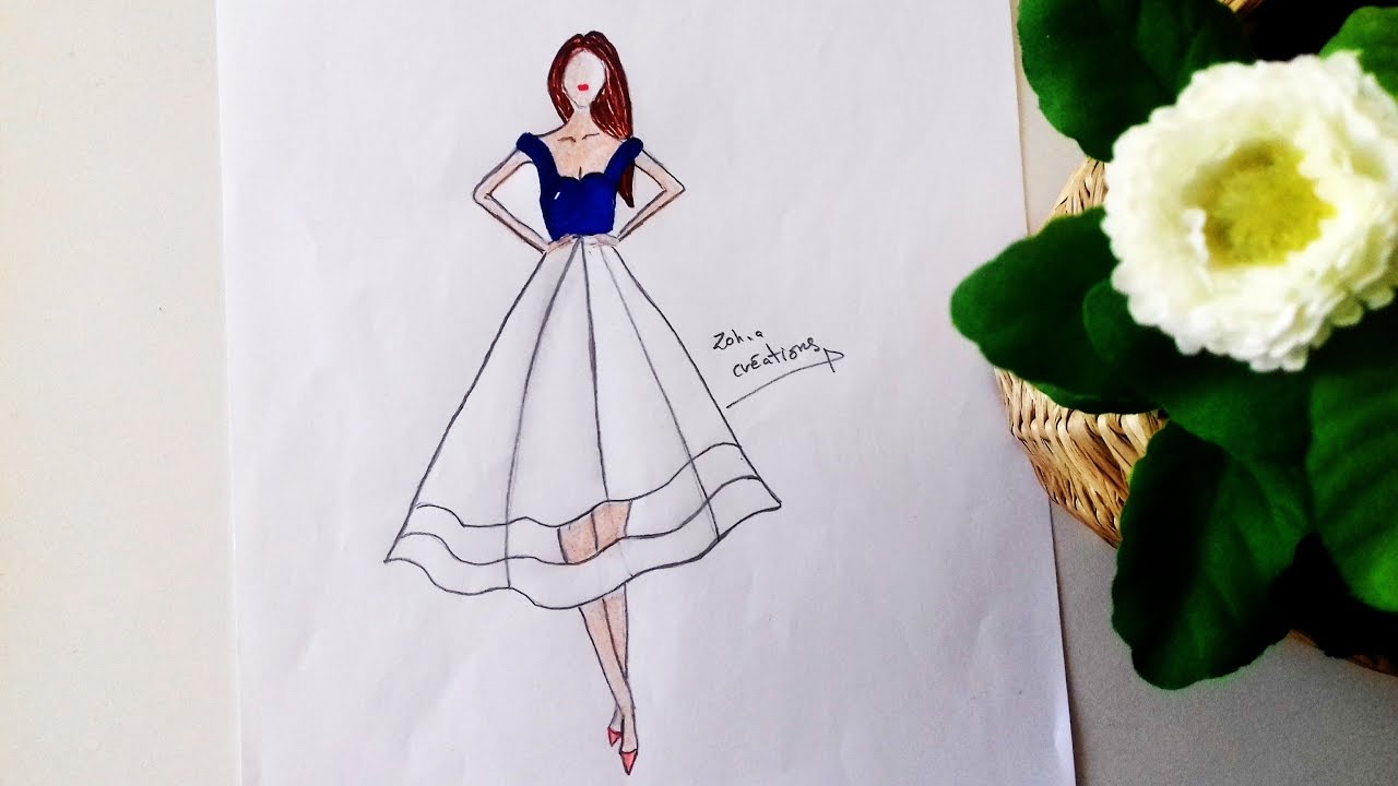 1280x720 Blue Amp White Dress Drawing
