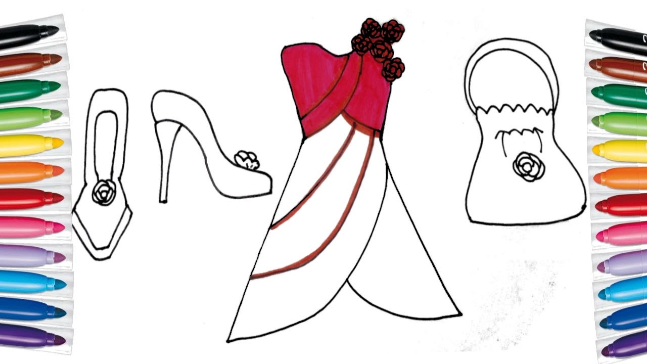 1280x720 How To Draw And Color Barbie Dress Bag Shoes For Girls. Coloring