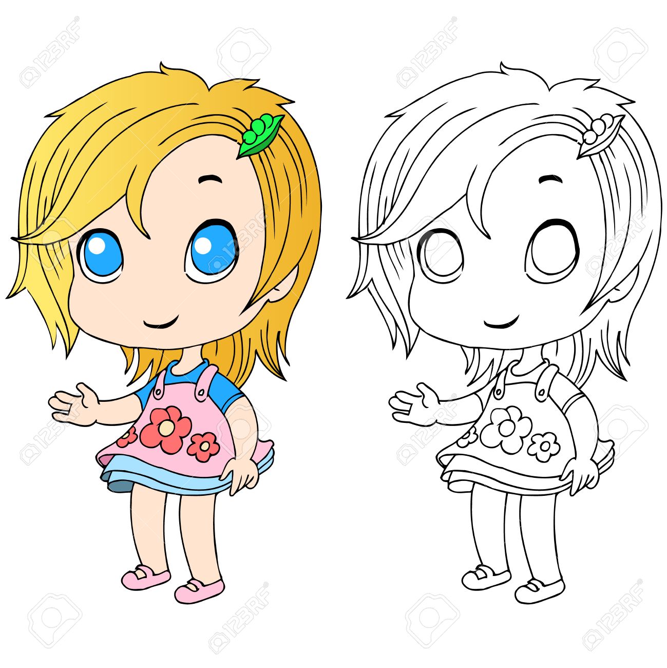 1299x1300 Little Girl Blonde Hair Blue Eyes Dress Shoes Clip Cute Drawing