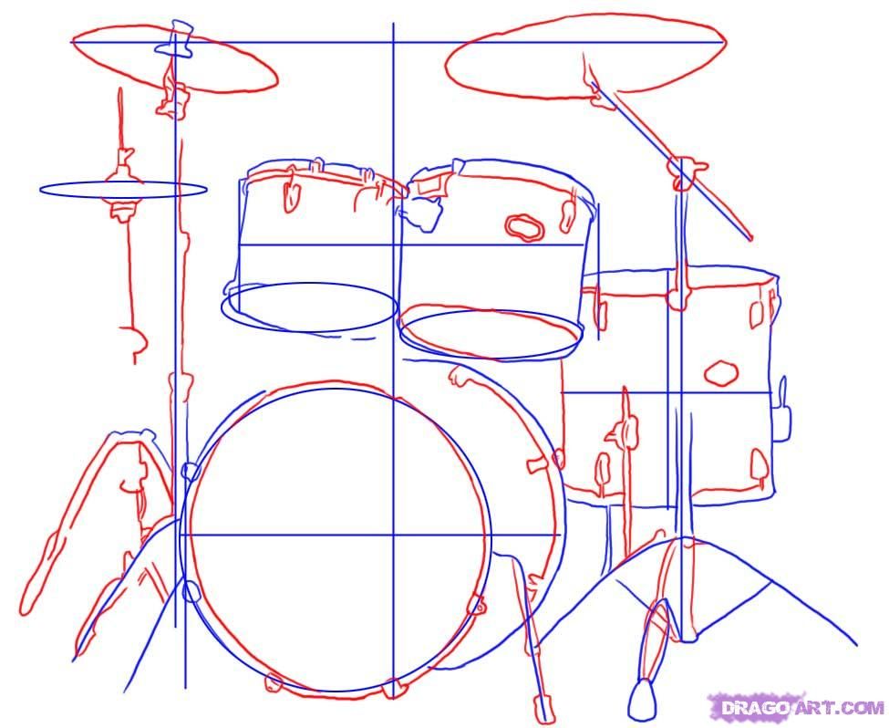 975x798 How To Draw A Drum Set, Drums Step 3 Drums Drum