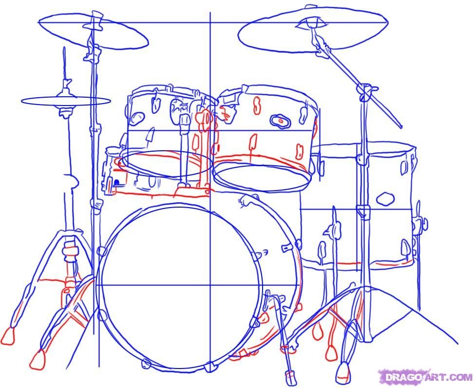 975x798 How To Draw A Drum Set, Drums Step 5 Drums Drum