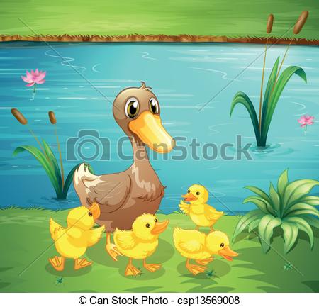 450x433 Illustration Of A Mother Duck With Her Ducklings In The Vector