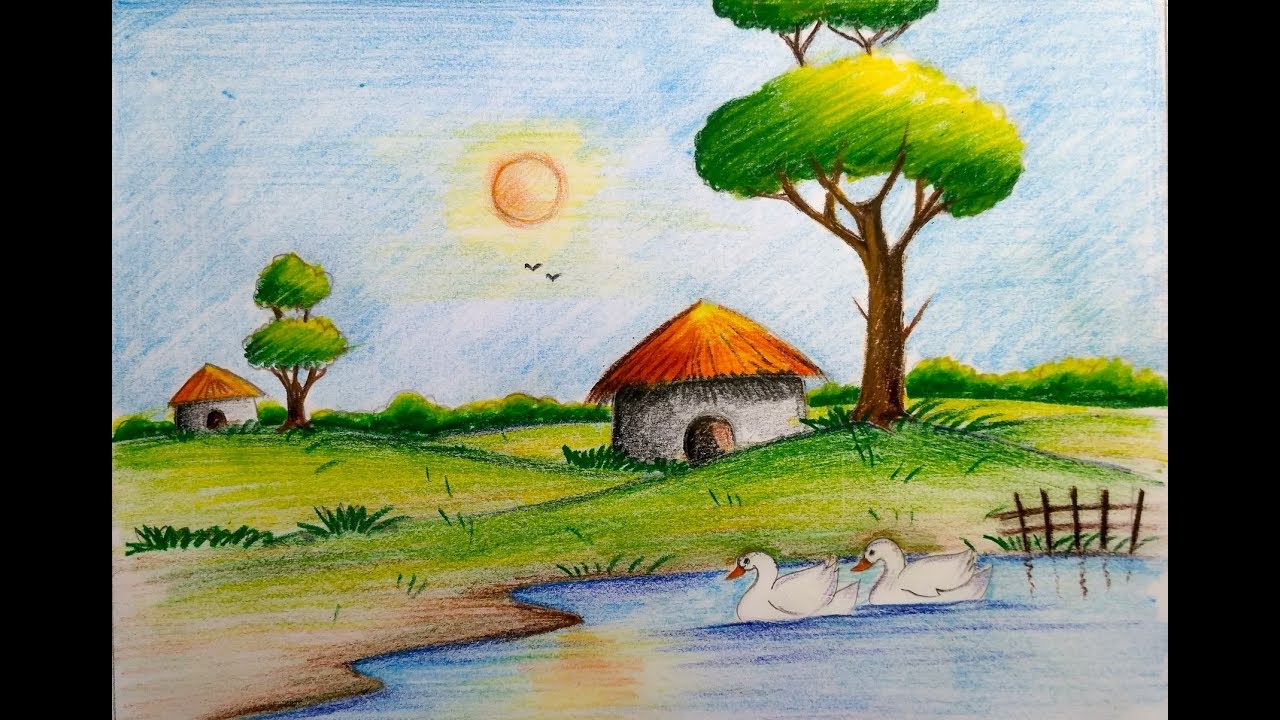 1280x720 How To Draw Easy Scenery With Duck Pond For Children