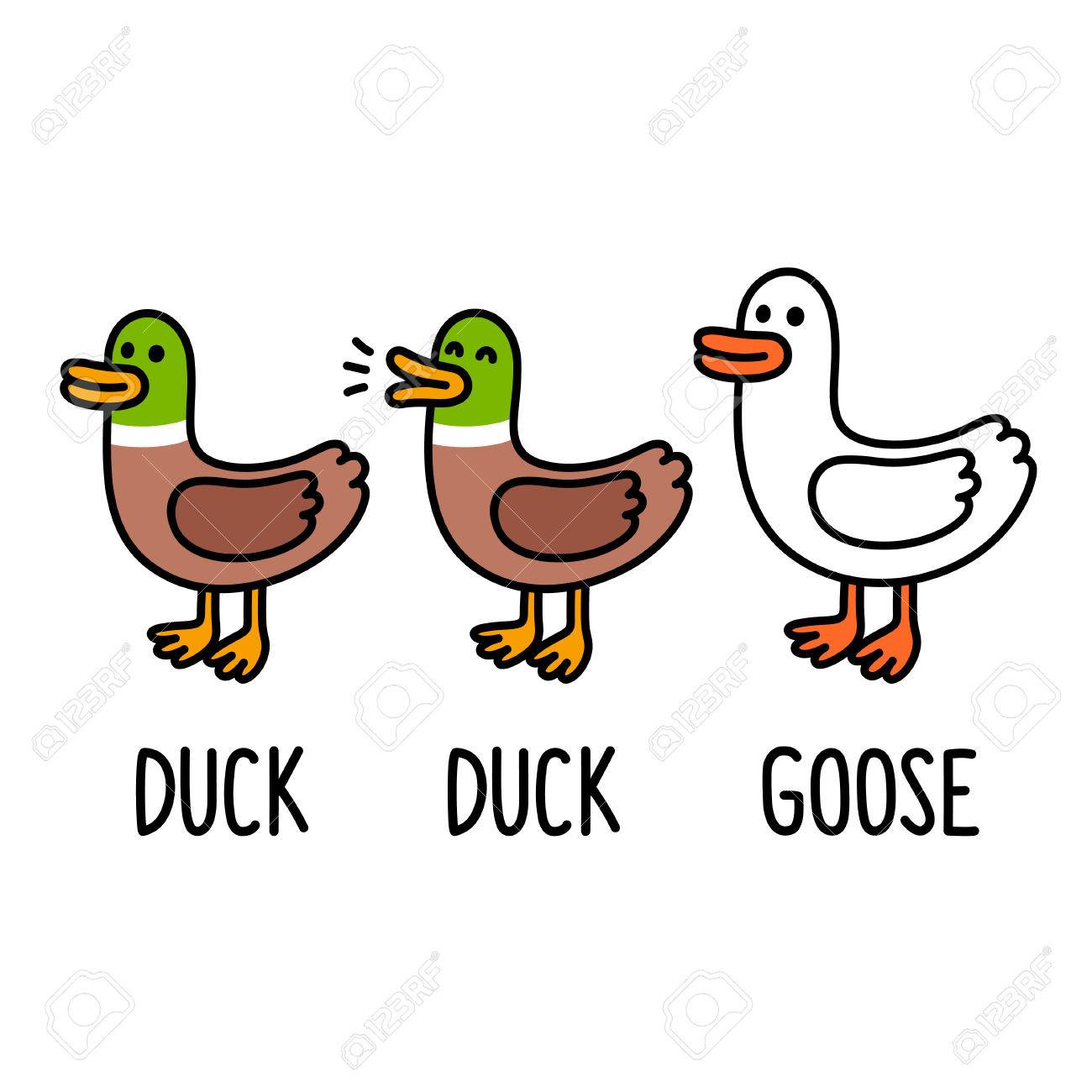 1300x1300 Duck, Duck, Goose Funny Cartoon Children Game Illustration