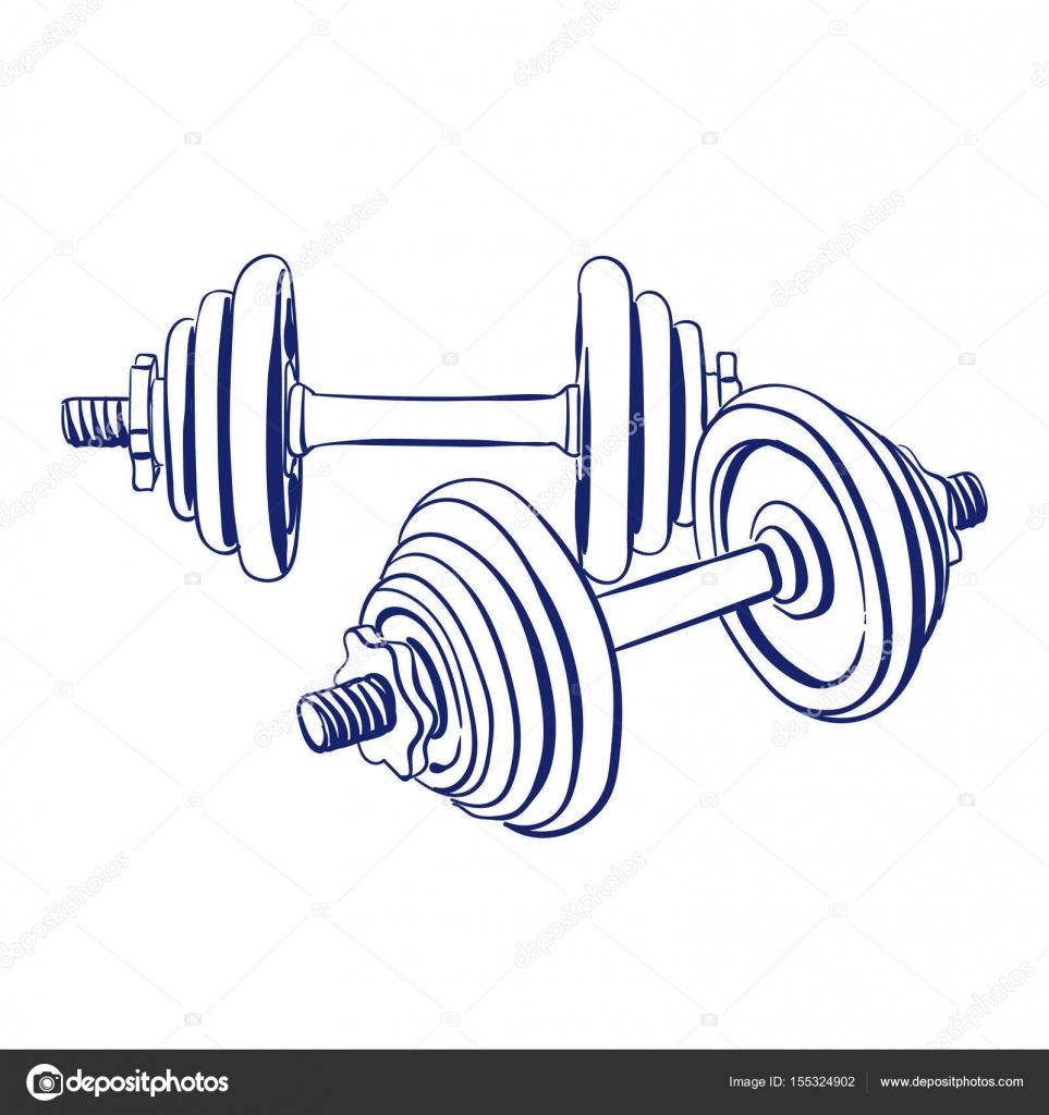 963x1024 Dumbbells Doodle Drawing Stock Vector