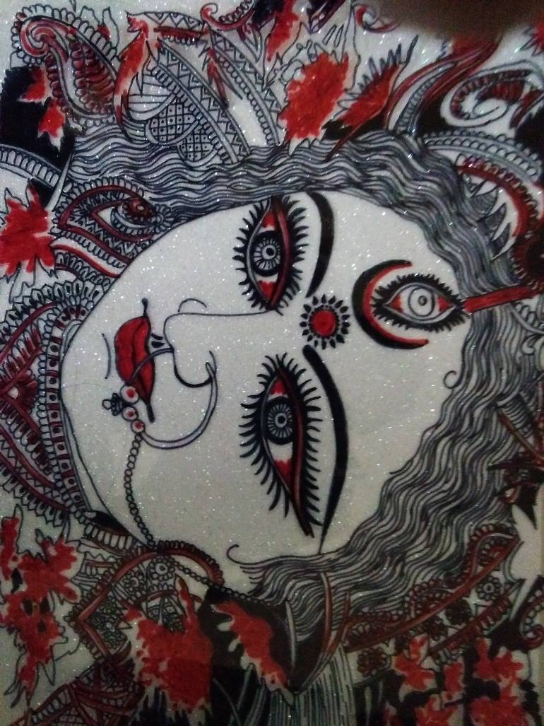 770x1027 Saatchi Art Durga Sketch Drawing By Kapil Raj