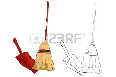 450x299 Vintage Style Hand Drawn Broom And Dustpan Royalty Free Cliparts