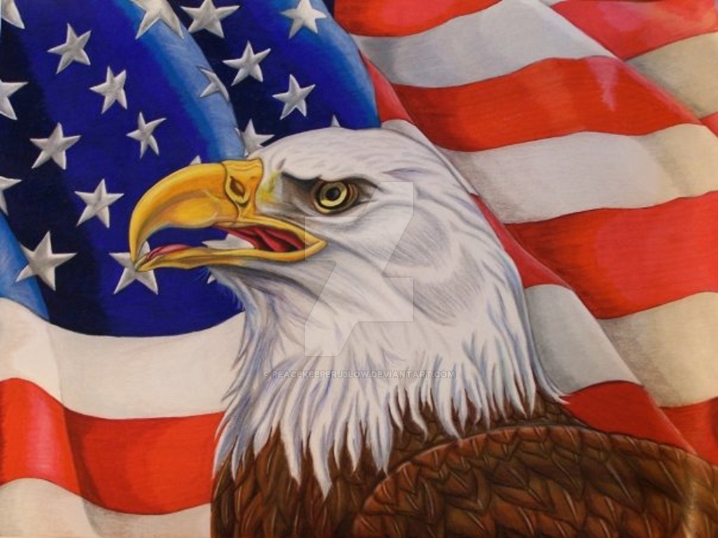 1024x768 Eagle And American Flag By Peacekeeperj3low